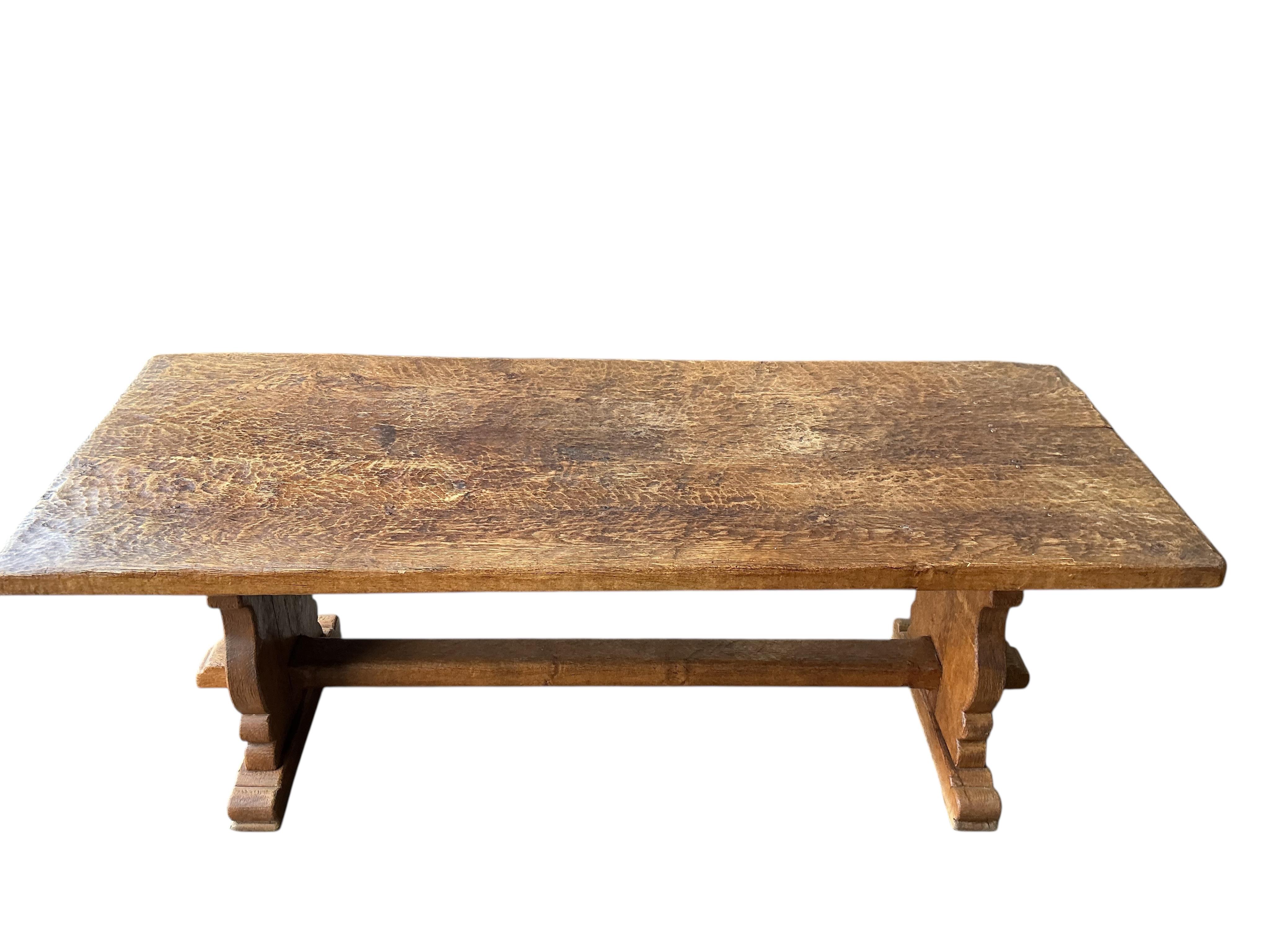 An 18th century style rectangular oak refectory table with adzed single plank top, width 198cm, depth 78cm, height 72cm